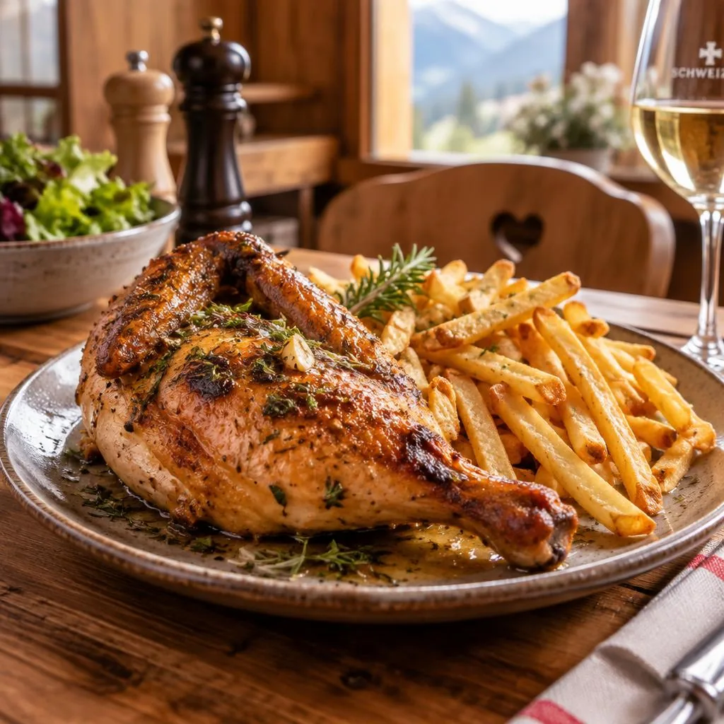 ½ Poulet im Chlärbli mit Pommes